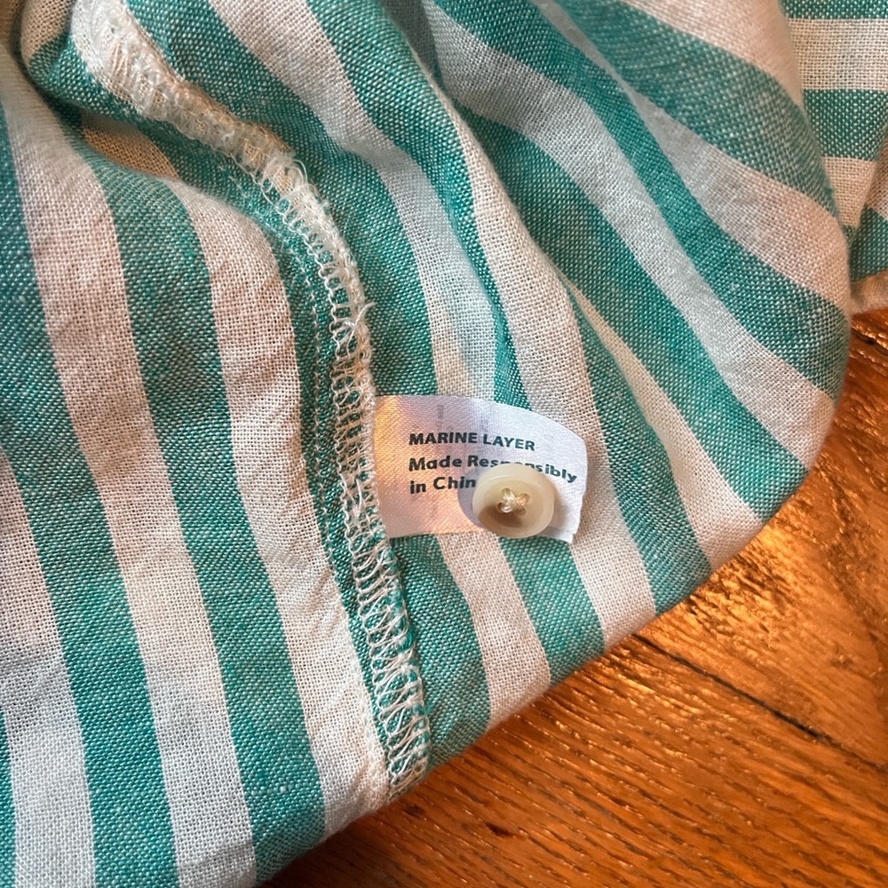 Marine Layer Abbey Button Down in Green/white stripes Size XS tencel/linen - Picture 4 of 7